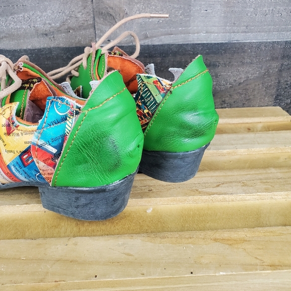 Princess Of TMA Maia Green Abstract Pointed Toe Leather Oxford Women's - Picture 9 of 16